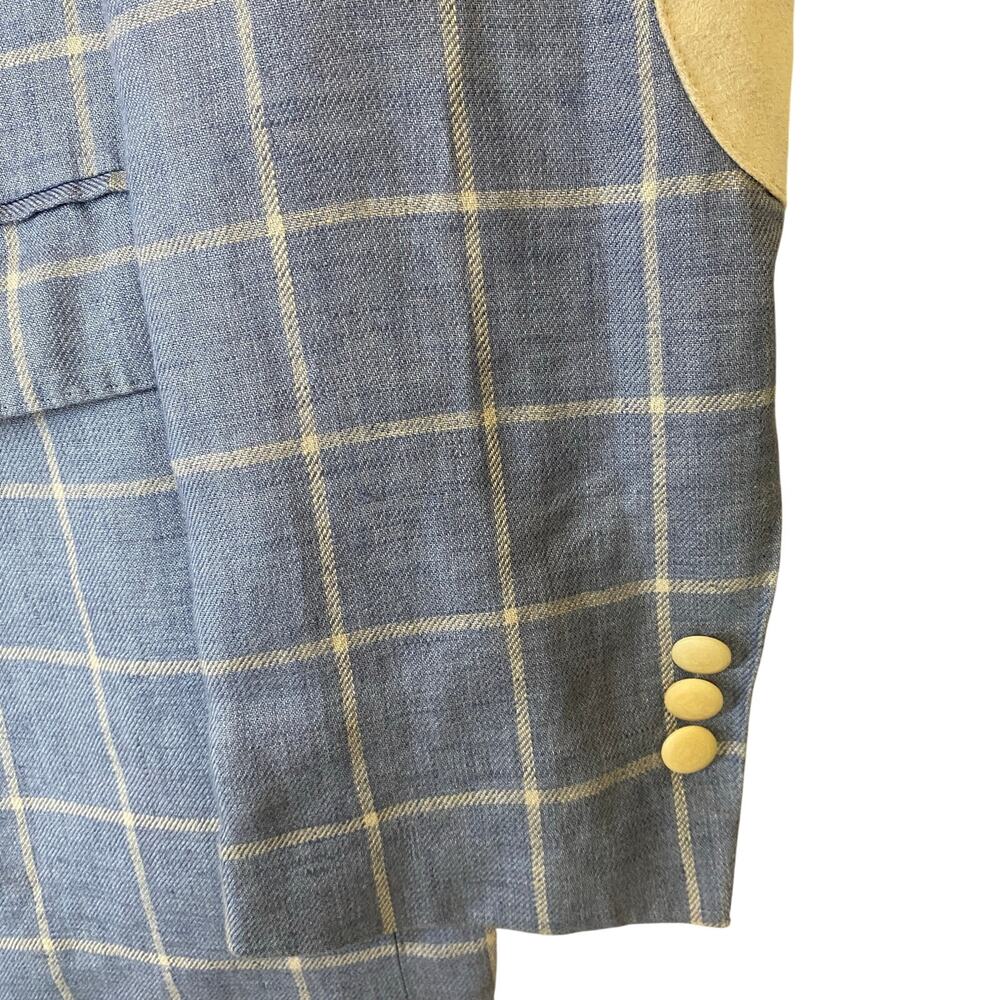 Tallia Mens Windowpane Plaid Elbow Patch Linen Blazer Sport Coat 38R Blue Check - Picture 4 of 14